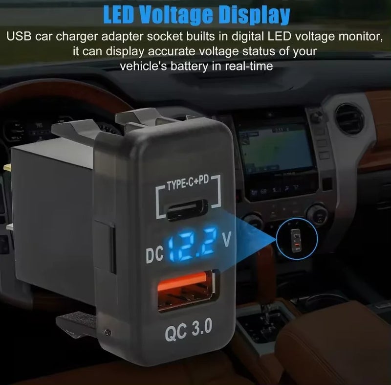 Bluejw DC 12V/24V Type C PD & QC3.0 Dual USB Car Charger Socket Adapter for Toyota - Fast Charging Automobile Charger - Image 3